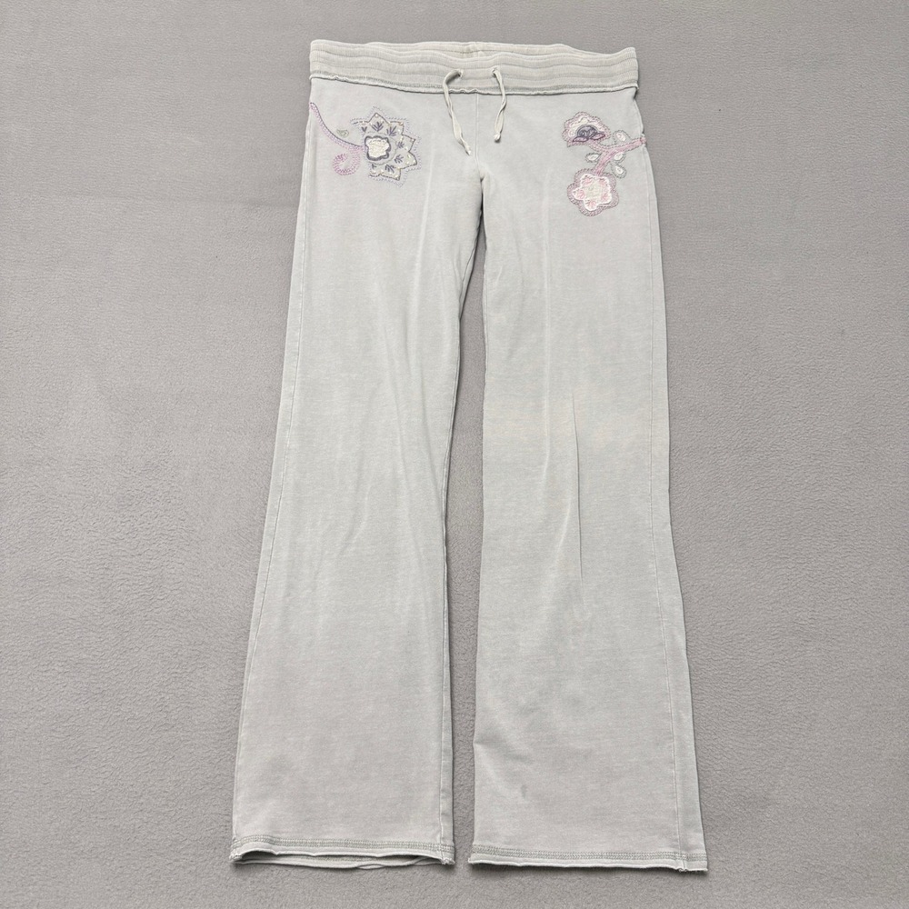 Vertigo Paris Sweatpants Womens L Gray Floral Sequin Wide Leg Y2K Lounge Pants
